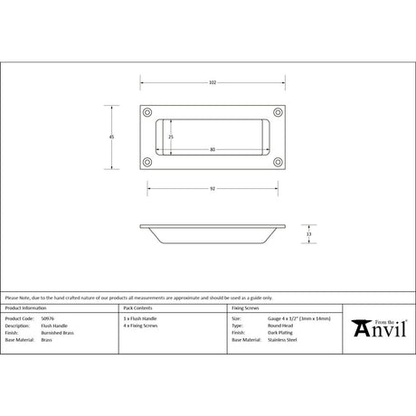 From The Anvil - Burnished Brass Flush Handle | Sku. 50976 | Trade Door Handles.