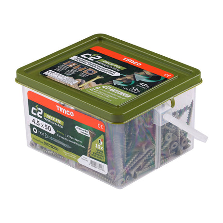 This is an image of Timco - C2 Deck-Fix Screws - TX - Countersunk with Ribs - Twin-Cut - Green 4.5 x 50mm - (250 PCS Tub) 50C2D250