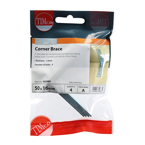 This is an image of Timco - Corner Braces - Zinc 50 x 50 x 16mm - (4 PCS TIMpac) 50CBRP