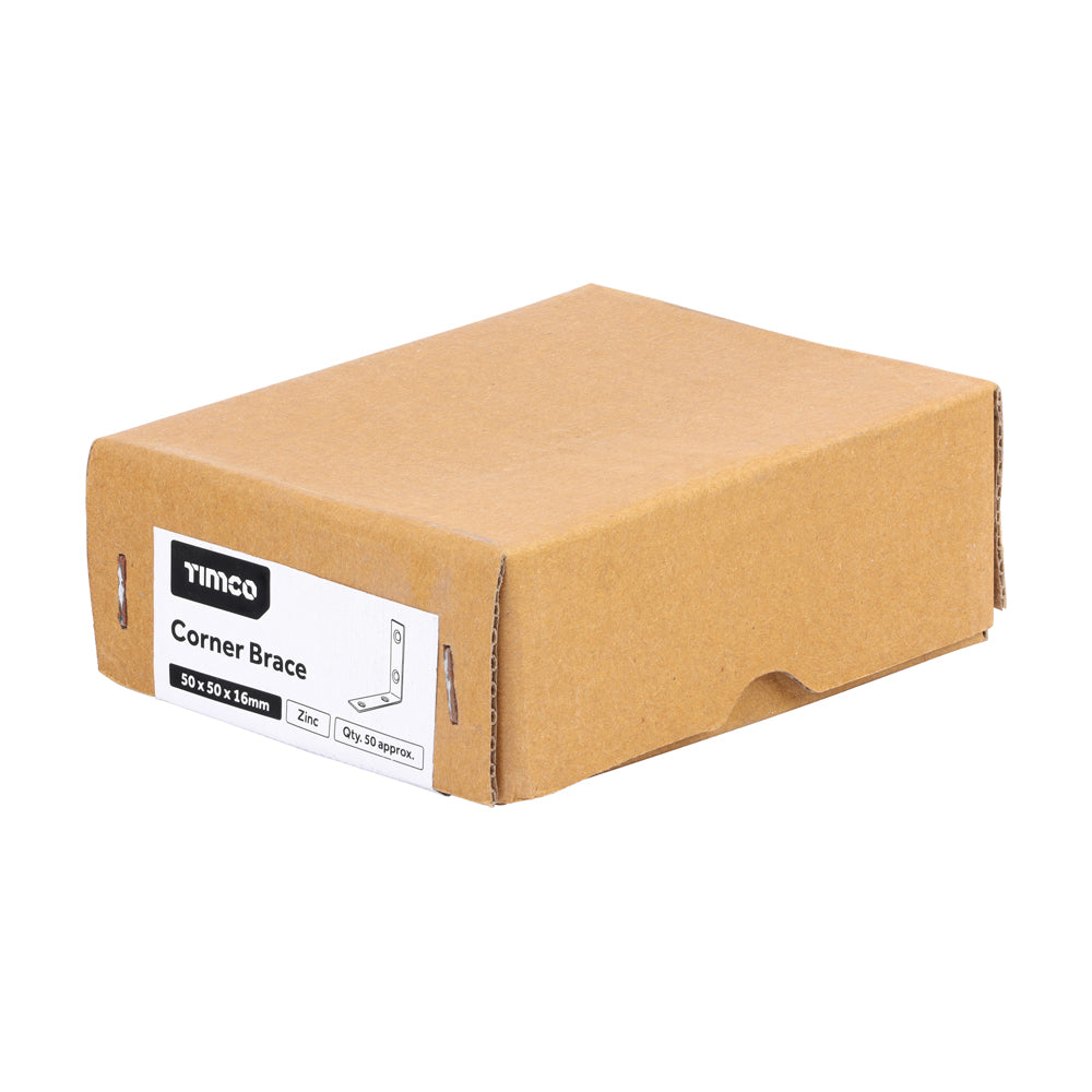 This is an image of Timco - Corner Braces - Zinc 50 x 50 x 16 (50 Pieces Box) 50CBR