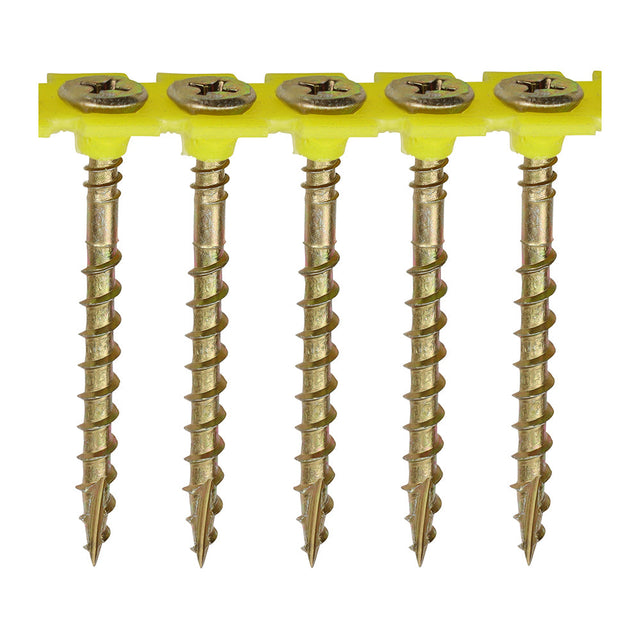 This is an image of Timco - Solo Collated Chipboard & Woodscrews - PH - Double Countersunk - Yellow 4.2 x 50mm - (1000 PCS Box) 50SCOLY