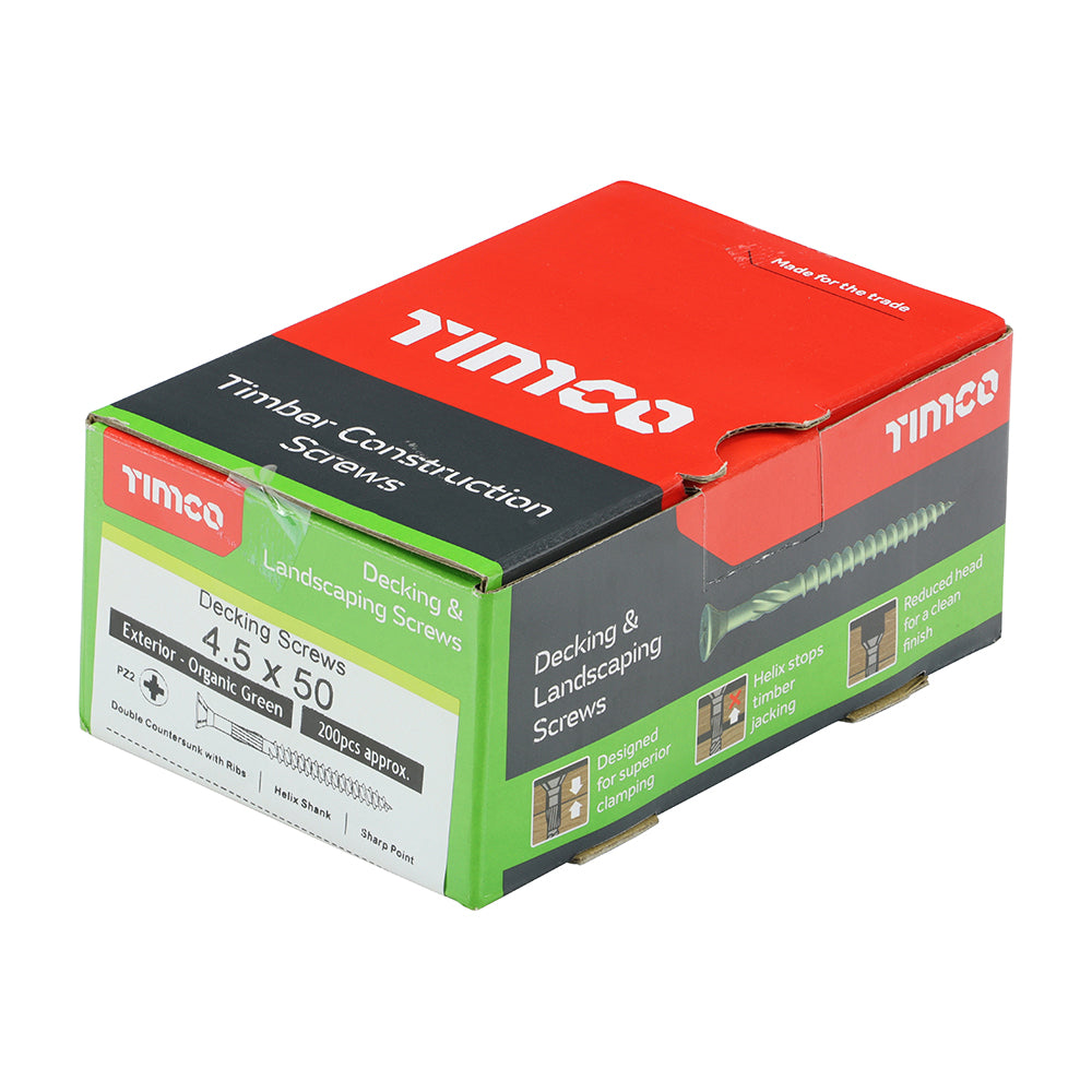This is an image of Timco - Decking Screws - PZ - Double Countersunk - Exterior - Green 4.5 x 50mm - (200 PCS Box) 50TDECK