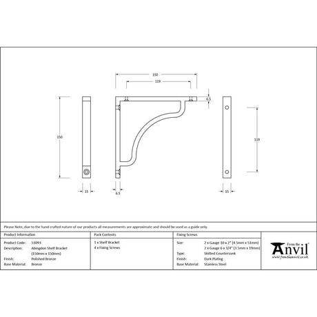 From The Anvil - Polished Bronze Abingdon Shelf Bracket (150mm x 150mm) | Sku. 51093 | Trade Door Handles.