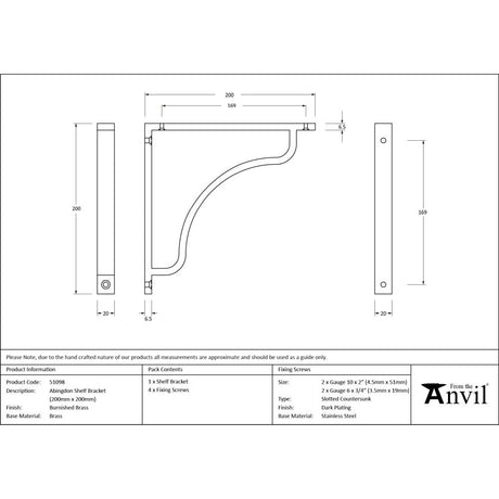 From The Anvil - Burnished Brass Abingdon Shelf Bracket (200mm x 200mm) | Sku. 51098 | Trade Door Handles.