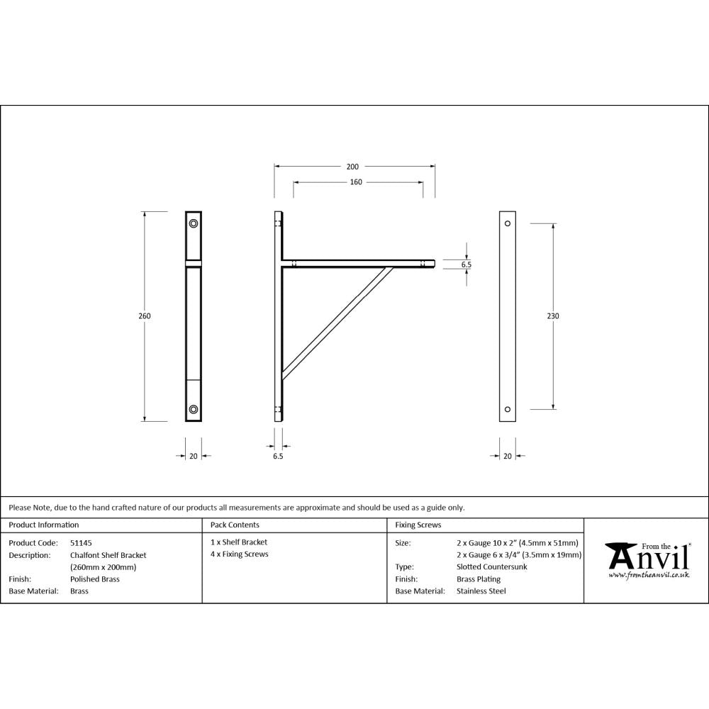 From The Anvil - Polished Brass Chalfont Shelf Bracket (260mm x 200mm) | Sku. 51145 | Trade Door Handles.