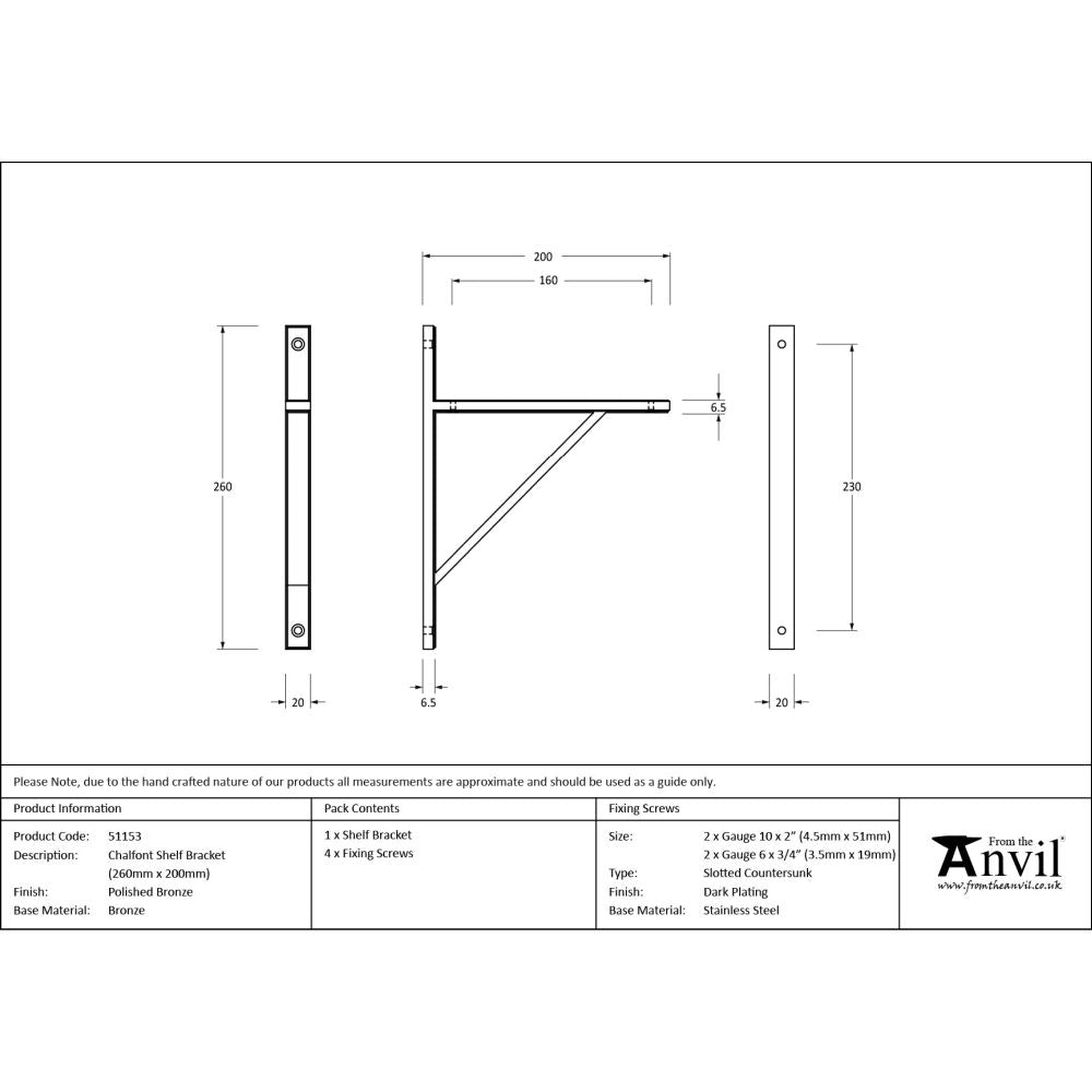 From The Anvil - Polished Bronze Chalfont Shelf Bracket (260mm x 200mm) | Sku. 51153 | Trade Door Handles.