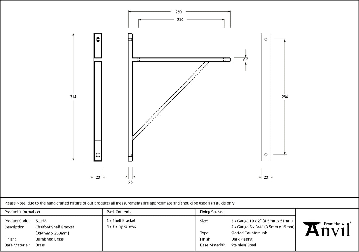 From The Anvil - Burnished Brass Chalfont Shelf Bracket (314mm x 250mm) | Sku. 51158 | Trade Door Handles.