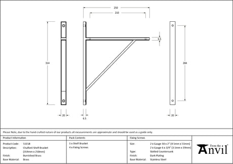 From The Anvil - Burnished Brass Chalfont Shelf Bracket (314mm x 250mm) | Sku. 51158 | Trade Door Handles.