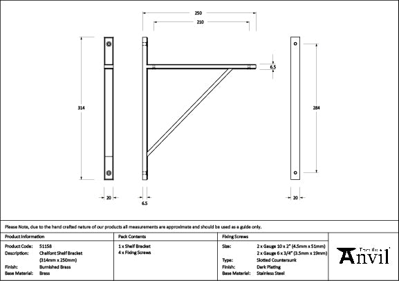 From The Anvil - Burnished Brass Chalfont Shelf Bracket (314mm x 250mm)