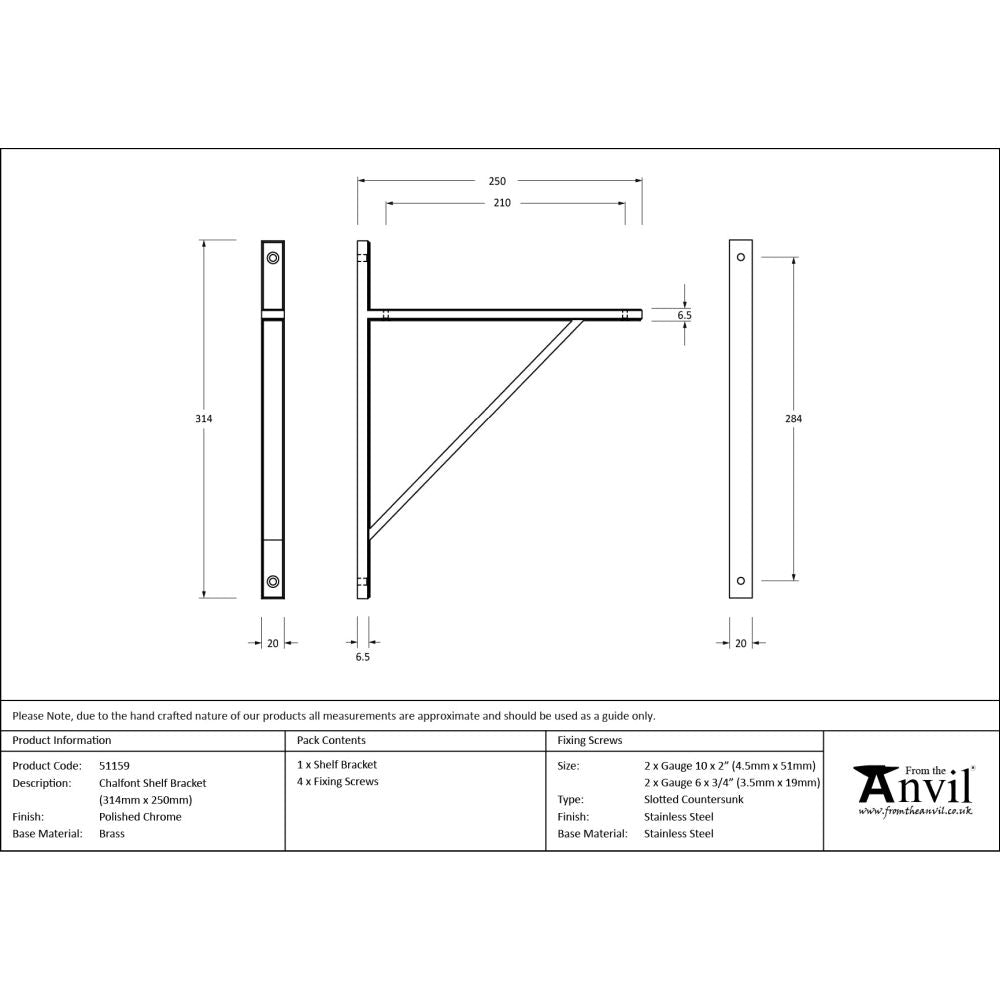 From The Anvil - Polished Chrome Chalfont Shelf Bracket (314mm x 250mm) | Sku. 51159 | Trade Door Handles.