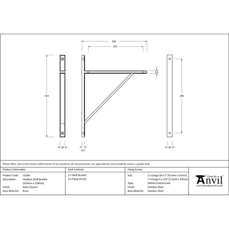 From The Anvil - Satin Chrome Chalfont Shelf Bracket (314mm x 250mm) | Sku. 51160 | Trade Door Handles.