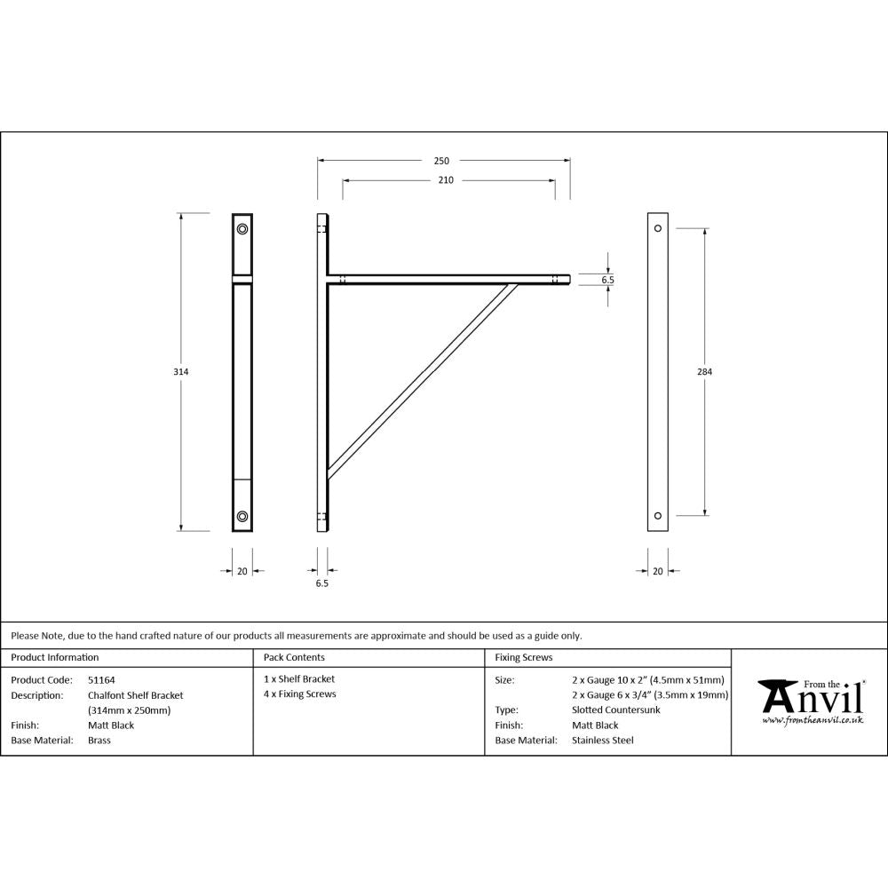 From The Anvil - Matt Black Chalfont Shelf Bracket (314mm x 250mm) | Sku. 51164 | Trade Door Handles.