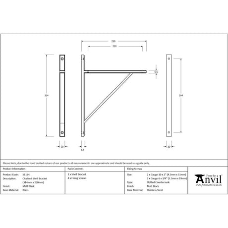From The Anvil - Matt Black Chalfont Shelf Bracket (314mm x 250mm) | Sku. 51164 | Trade Door Handles.