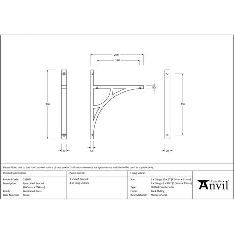 From The Anvil - Burnished Brass Tyne Shelf Bracket (260mm x 200mm) | Sku. 51168 | Trade Door Handles.