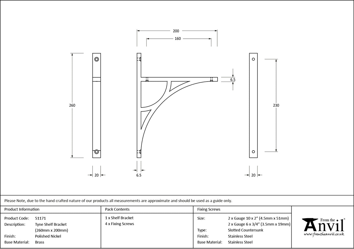 From The Anvil - Polished Nickel Tyne Shelf Bracket (260mm x 200mm) | Sku. 51171 | Trade Door Handles.