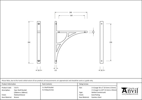 From The Anvil - Polished Bronze Tyne Shelf Bracket (260mm x 200mm) | Sku. 51173 | Trade Door Handles.