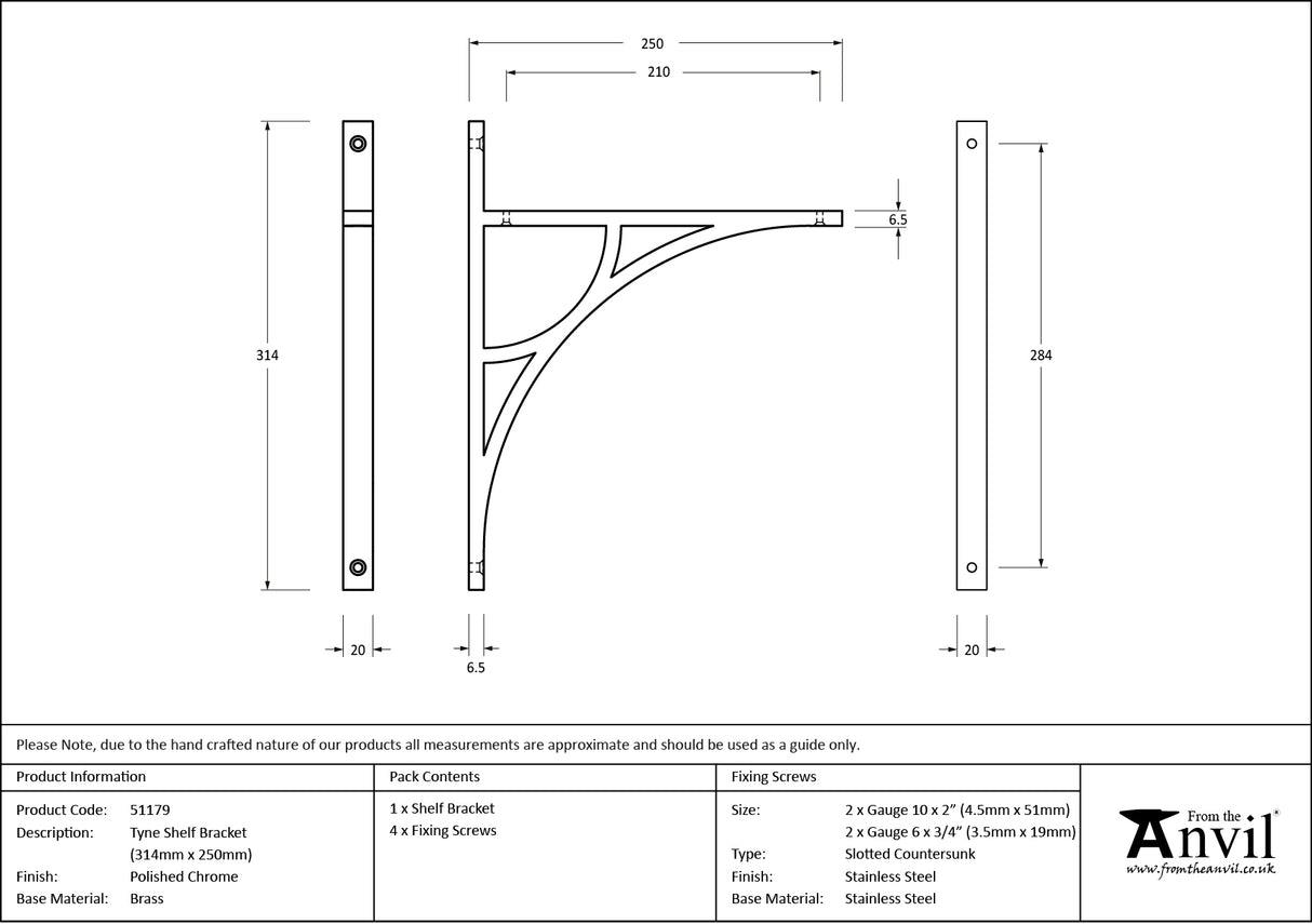 From The Anvil - Polished Chrome Tyne Shelf Bracket (314mm x 250mm) | Sku. 51179 | Trade Door Handles.