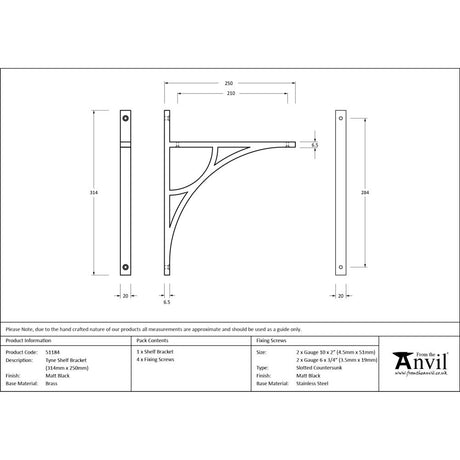 From The Anvil - Matt Black Tyne Shelf Bracket (314mm x 250mm) | Sku. 51184 | Trade Door Handles.