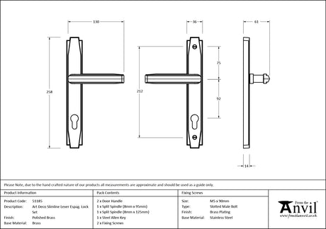 From The Anvil - Polished Brass Art Deco Slimline Lever Espag. Lock Set | Sku. 51185 | Trade Door Handles.