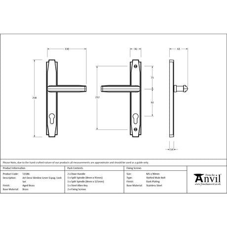 From The Anvil - Aged Brass Art Deco Slimline Lever Espag. Lock Set | Sku. 51186 | Trade Door Handles.
