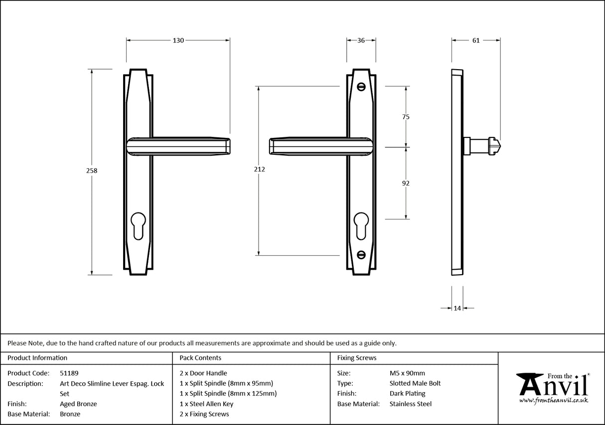 From The Anvil - Aged Bronze Art Deco Slimline Lever Espag. Lock Set | Sku. 51189 | Trade Door Handles.