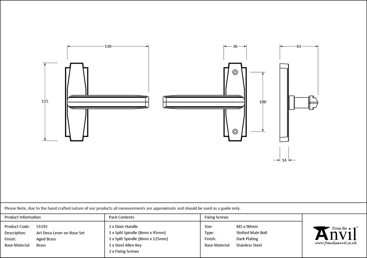 From The Anvil - Aged Brass Art Deco Lever on Rose Set | Sku. 51192 | Trade Door Handles.