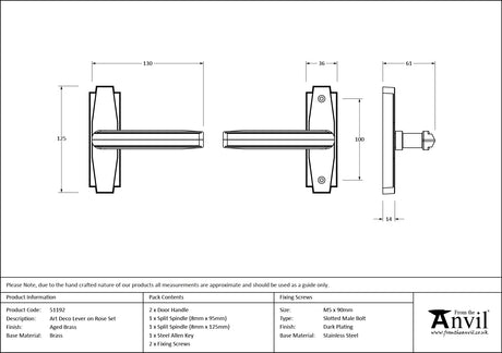 From The Anvil - Aged Brass Art Deco Lever on Rose Set | Sku. 51192 | Trade Door Handles.