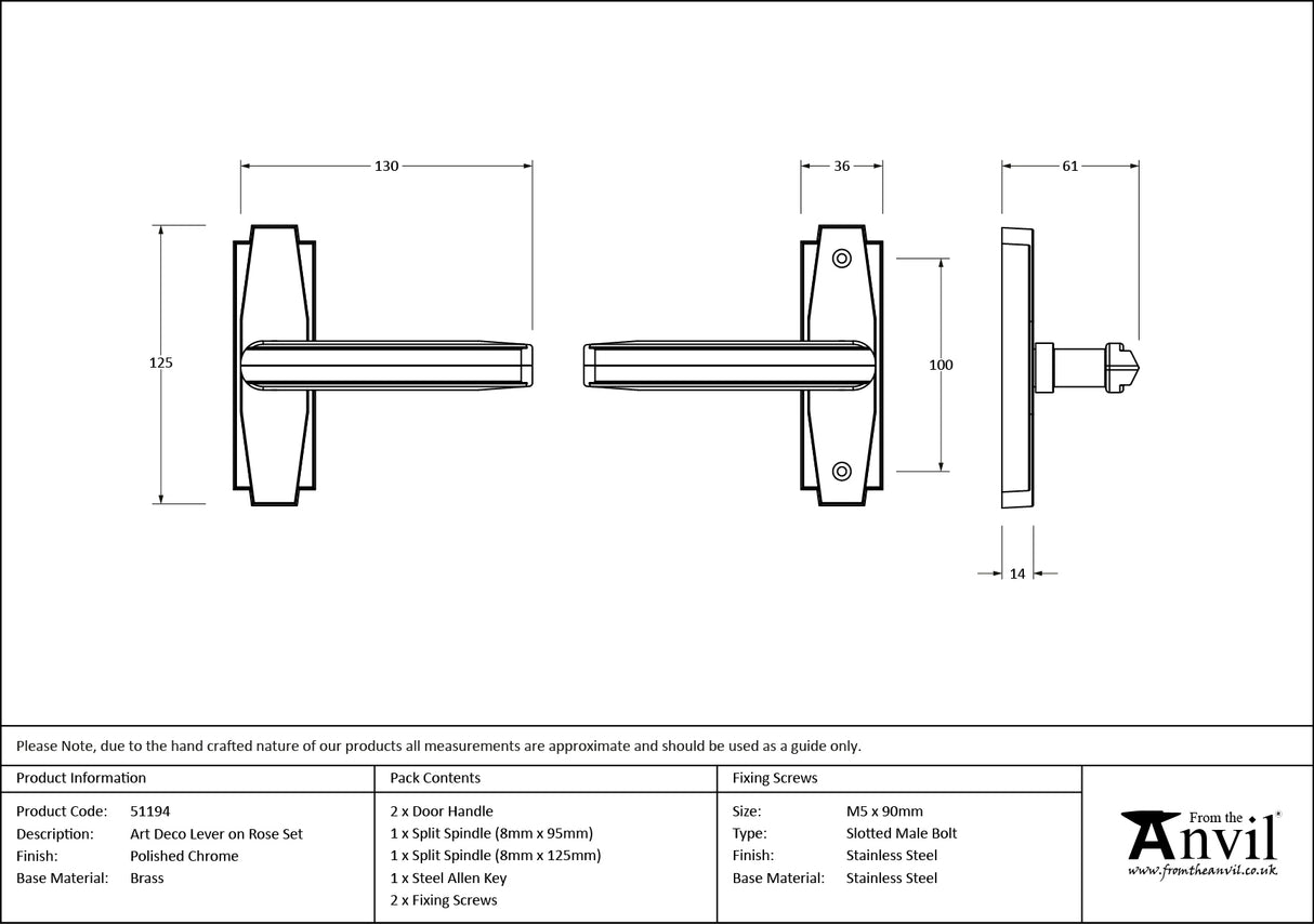 From The Anvil - Polished Chrome Art Deco Lever on Rose Set | Sku. 51194 | Trade Door Handles.