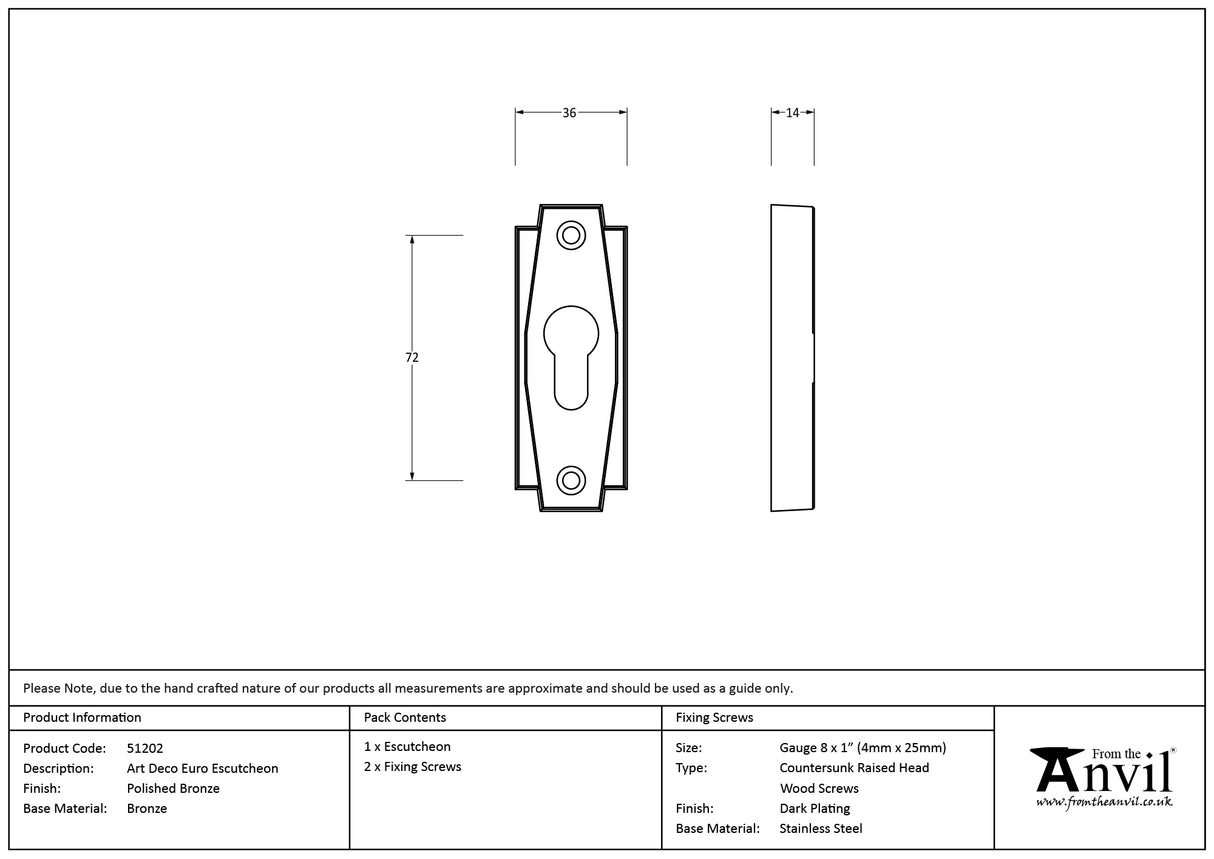 From The Anvil - Polished Bronze Art Deco Euro Escutcheon | Sku. 51202 | Trade Door Handles.