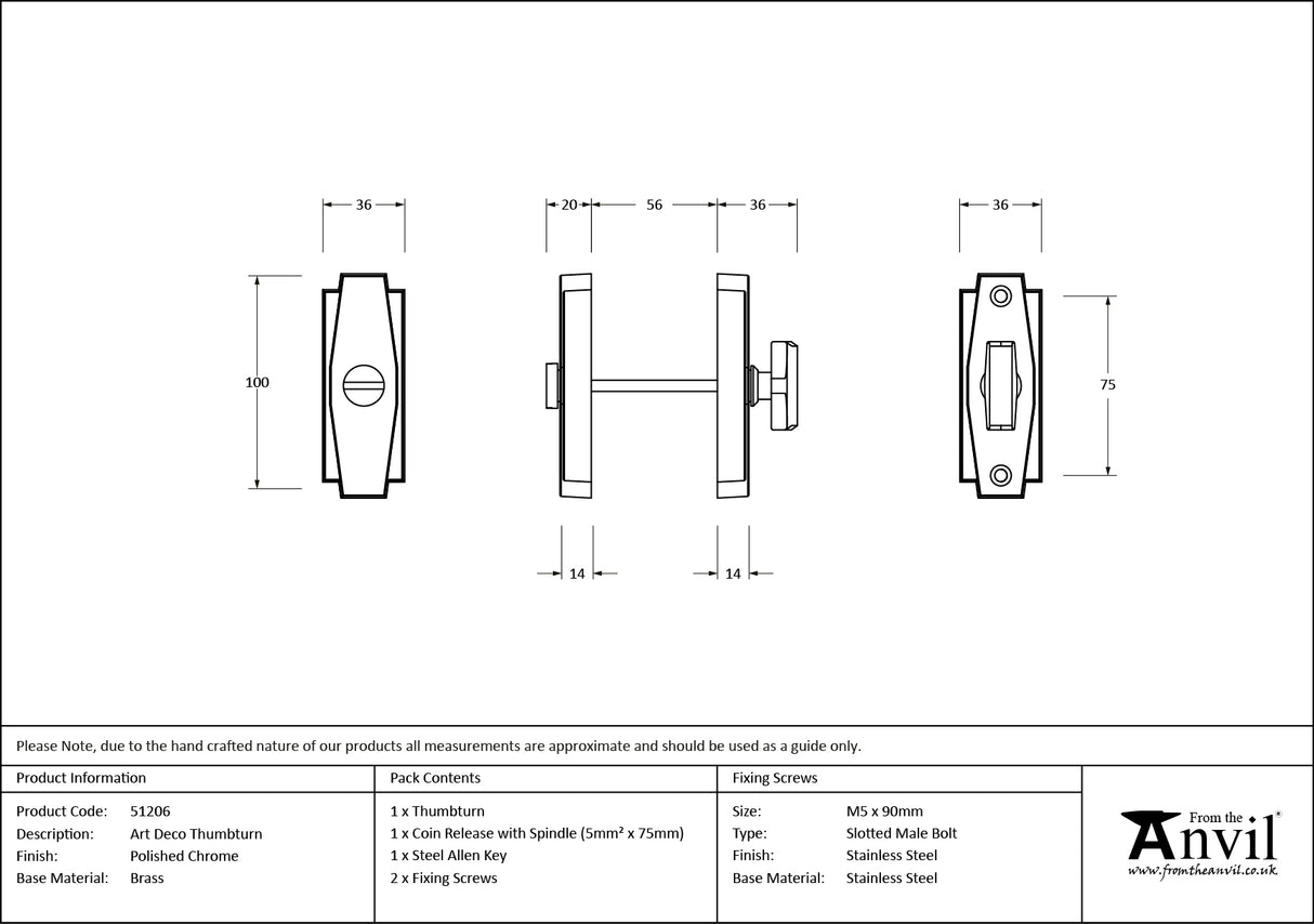 From The Anvil - Polished Chrome Art Deco Thumbturn | Sku. 51206 | Trade Door Handles.