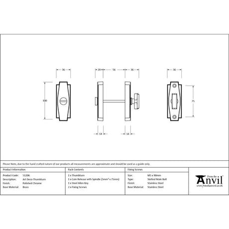 From The Anvil - Polished Chrome Art Deco Thumbturn | Sku. 51206 | Trade Door Handles.