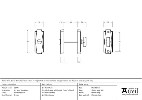 From The Anvil - Polished Bronze Art Deco Thumbturn | Sku. 51208 | Trade Door Handles.