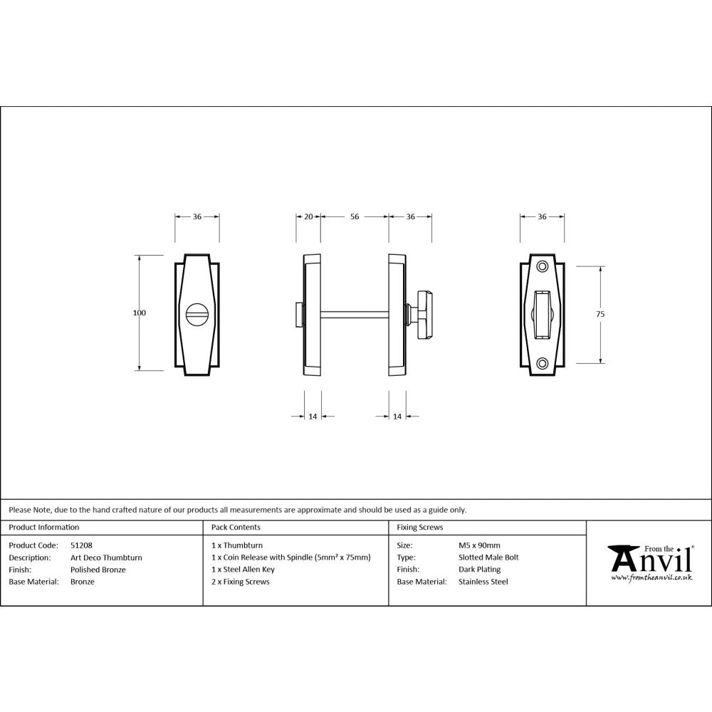 From The Anvil - Polished Bronze Art Deco Thumbturn | Sku. 51208 | Trade Door Handles.