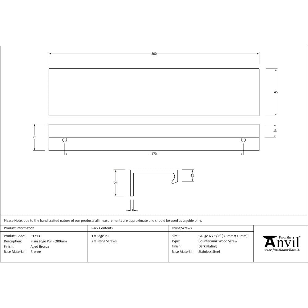 From The Anvil - Aged Bronze 200mm Plain Edge Pull | Sku. 51213 | Trade Door Handles.