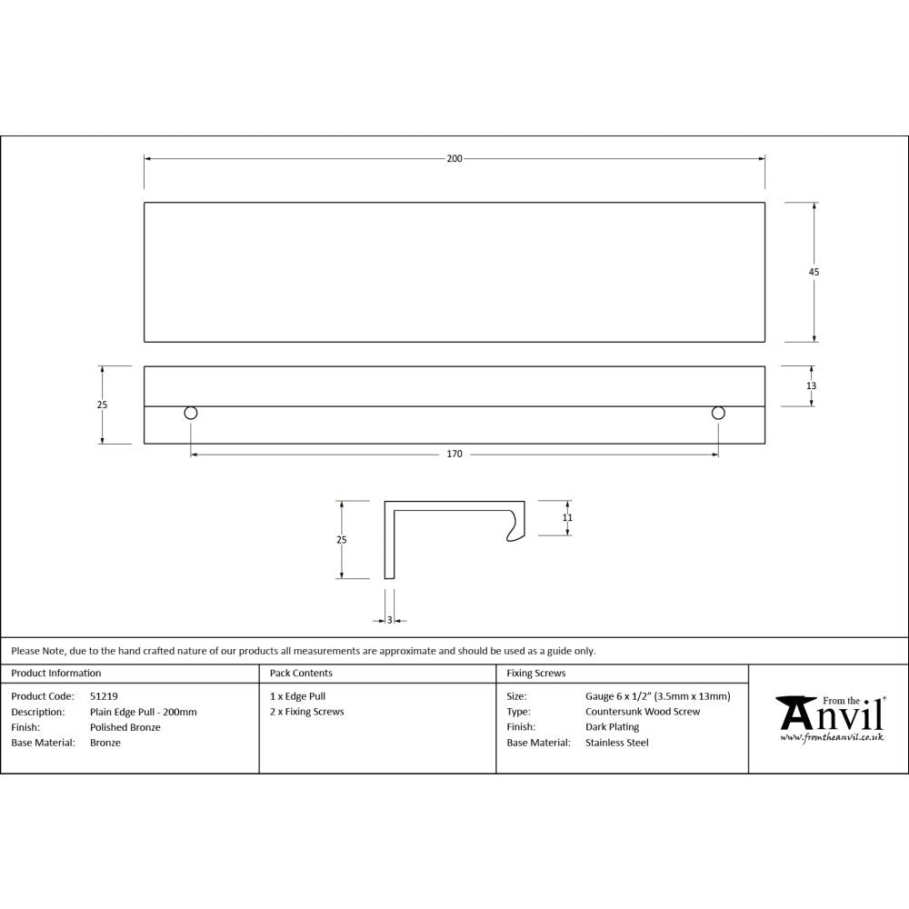 From The Anvil - Polished Bronze 200mm Plain Edge Pull | Sku. 51219 | Trade Door Handles.