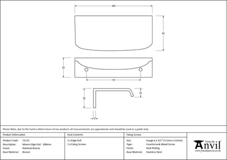 From The Anvil - Polished Bronze 100mm Moore Edge Pull | Sku. 51221 | Trade Door Handles.