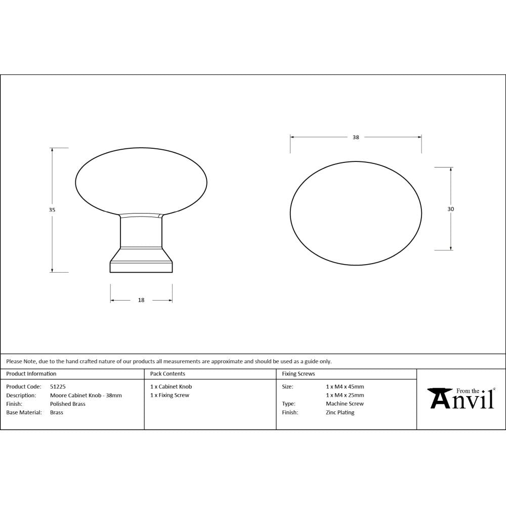 From The Anvil - Polished Brass Moore Cabinet Knob - 38mm | Sku. 51225 | Trade Door Handles.