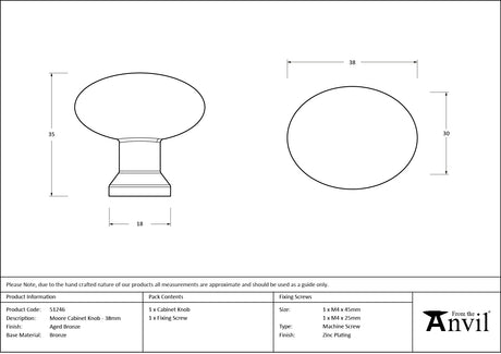 From The Anvil - Aged Bronze Moore Cabinet Knob - 38mm | Sku. 51246 | Trade Door Handles.