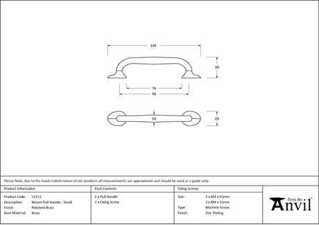 From The Anvil - Polished Brass Moore Pull Handle - Small | Sku. 51253 | Trade Door Handles.