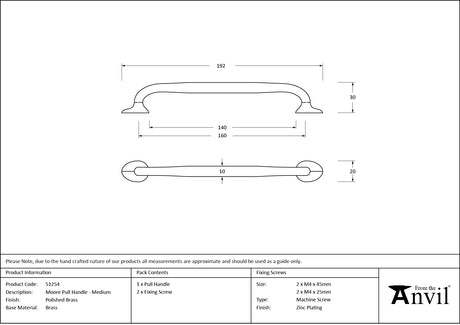 From The Anvil - Polished Brass Moore Pull Handle - Medium | Sku. 51254 | Trade Door Handles.