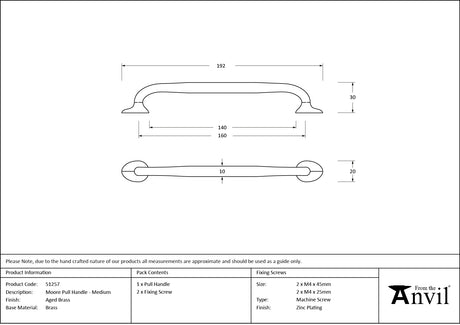 From The Anvil - Aged Brass Moore Pull Handle - Medium | Sku. 51257 | Trade Door Handles.