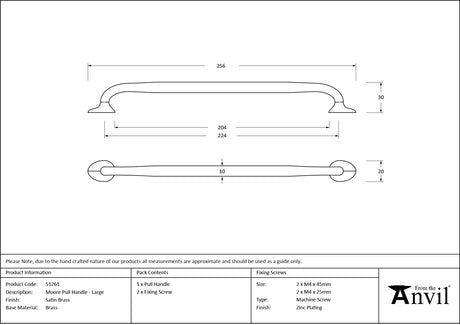 From The Anvil - Satin Brass Moore Pull Handle - Large | Sku. 51261 | Trade Door Handles.