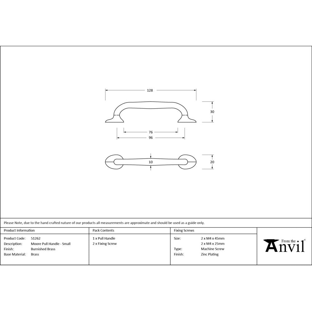 From The Anvil - Burnished Brass Moore Pull Handle - Small | Sku. 51262 | Trade Door Handles.