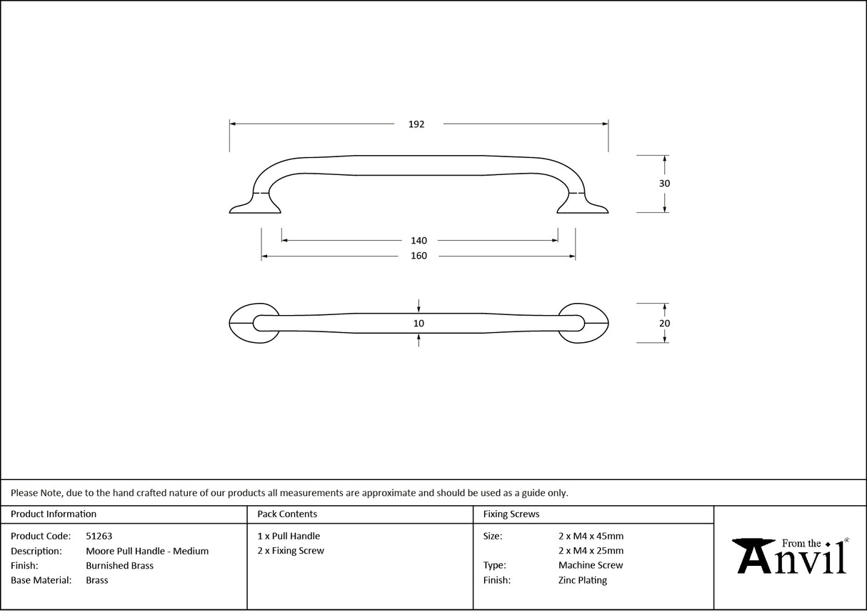 From The Anvil - Burnished Brass Moore Pull Handle - Medium | Sku. 51263 | Trade Door Handles.