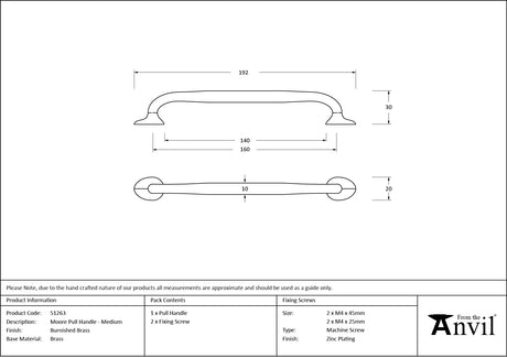 From The Anvil - Burnished Brass Moore Pull Handle - Medium | Sku. 51263 | Trade Door Handles.
