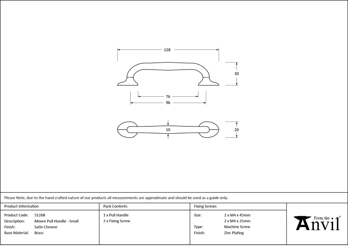 From The Anvil - Satin Chrome Moore Pull Handle - Small | Sku. 51268 | Trade Door Handles.