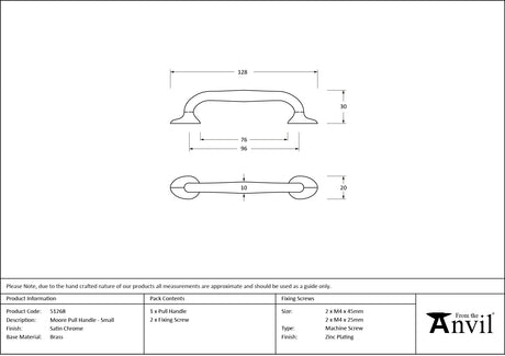 From The Anvil - Satin Chrome Moore Pull Handle - Small | Sku. 51268 | Trade Door Handles.