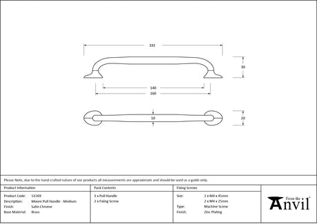 From The Anvil - Satin Chrome Moore Pull Handle - Medium | Sku. 51269 | Trade Door Handles.