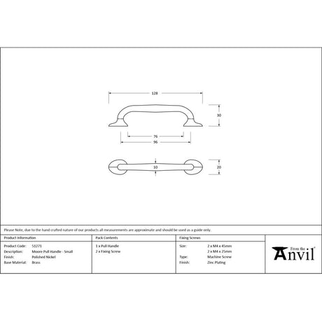 From The Anvil - Polished Nickel Moore Pull Handle - Small | Sku. 51271 | Trade Door Handles.