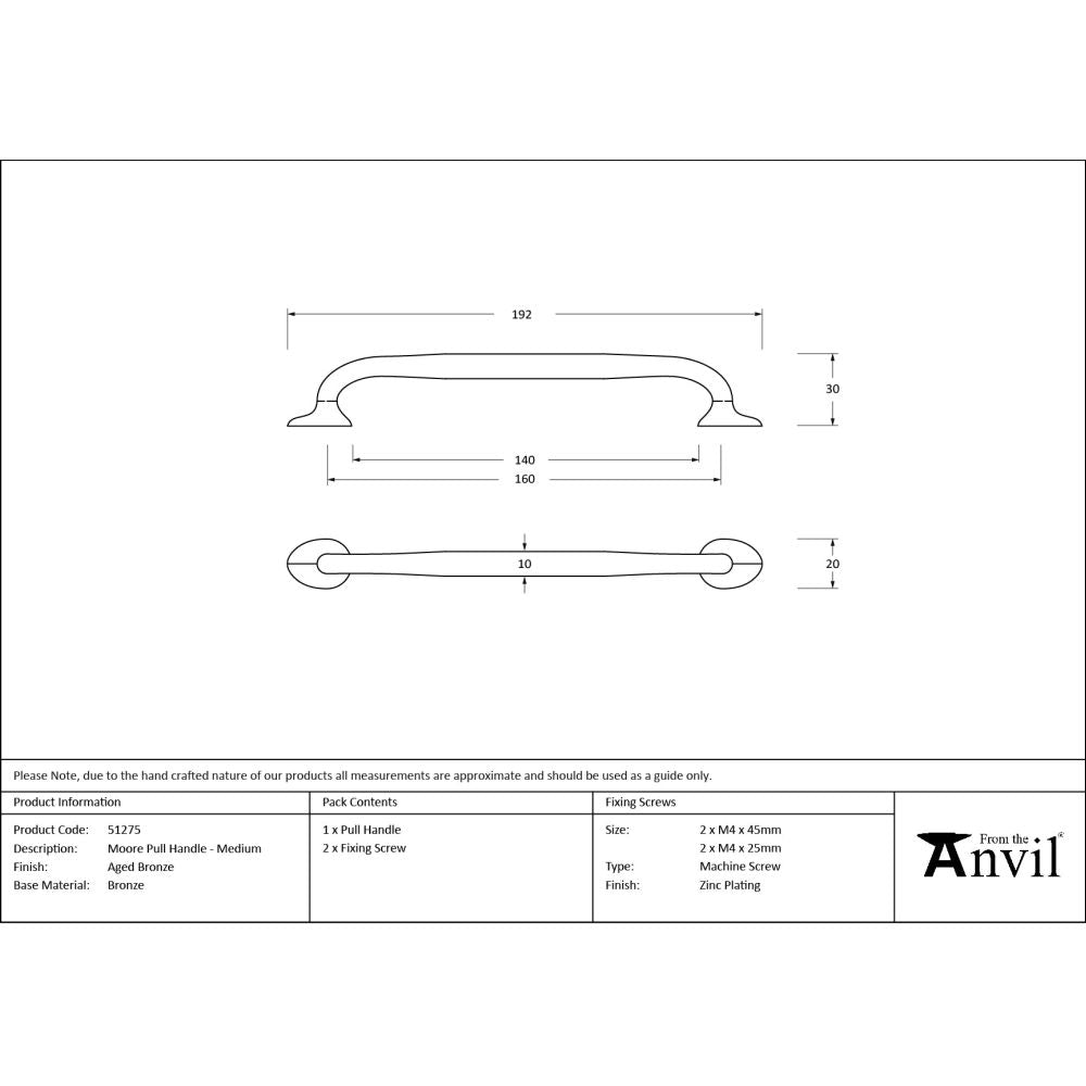 From The Anvil - Aged Bronze Moore Pull Handle - Medium | Sku. 51275 | Trade Door Handles.